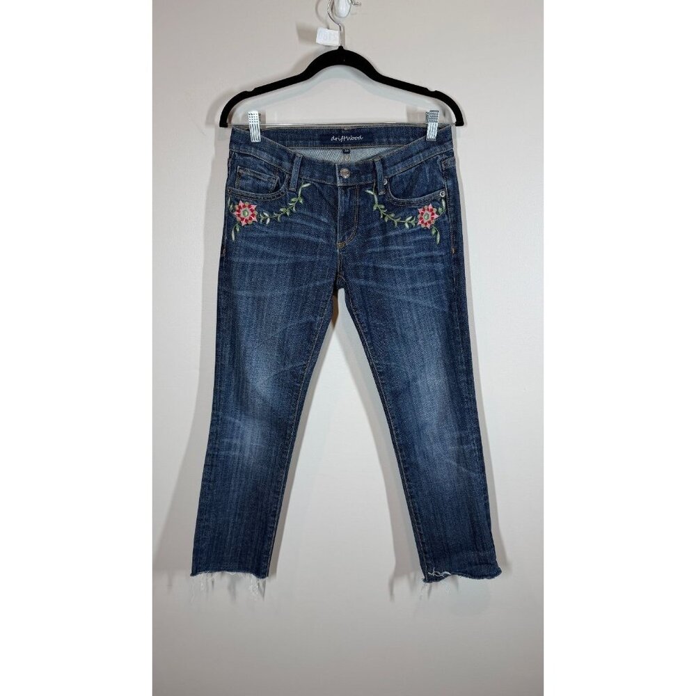 Driftwood Women's Size 26‎ Blue Floral Embroidered Distressed Denim Jeans
